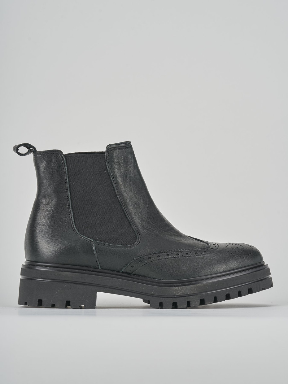 Botines de tacón bajo tacón 1 cm negro cuero