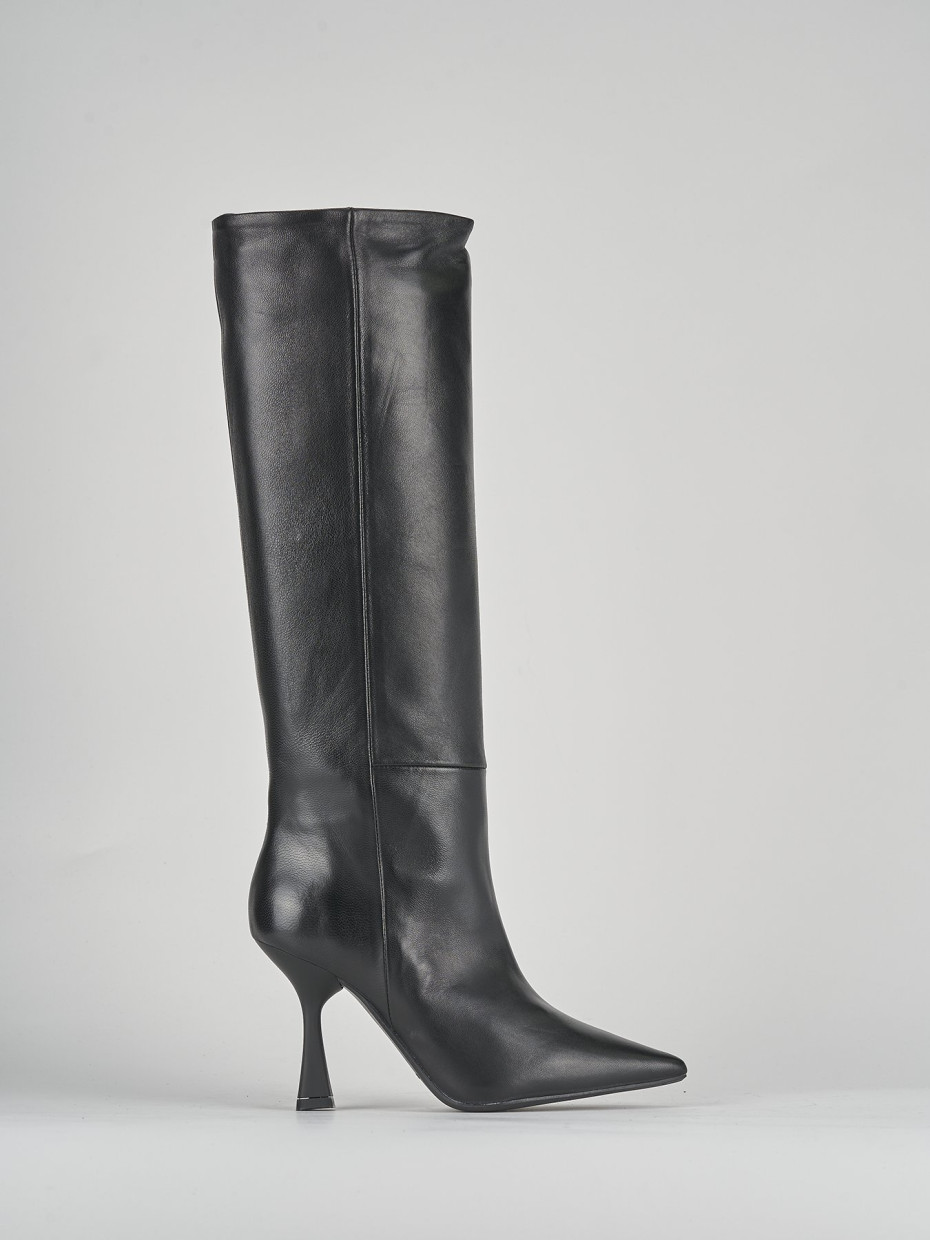 Botas de tacón alto tacón 9 cm negro cuero
