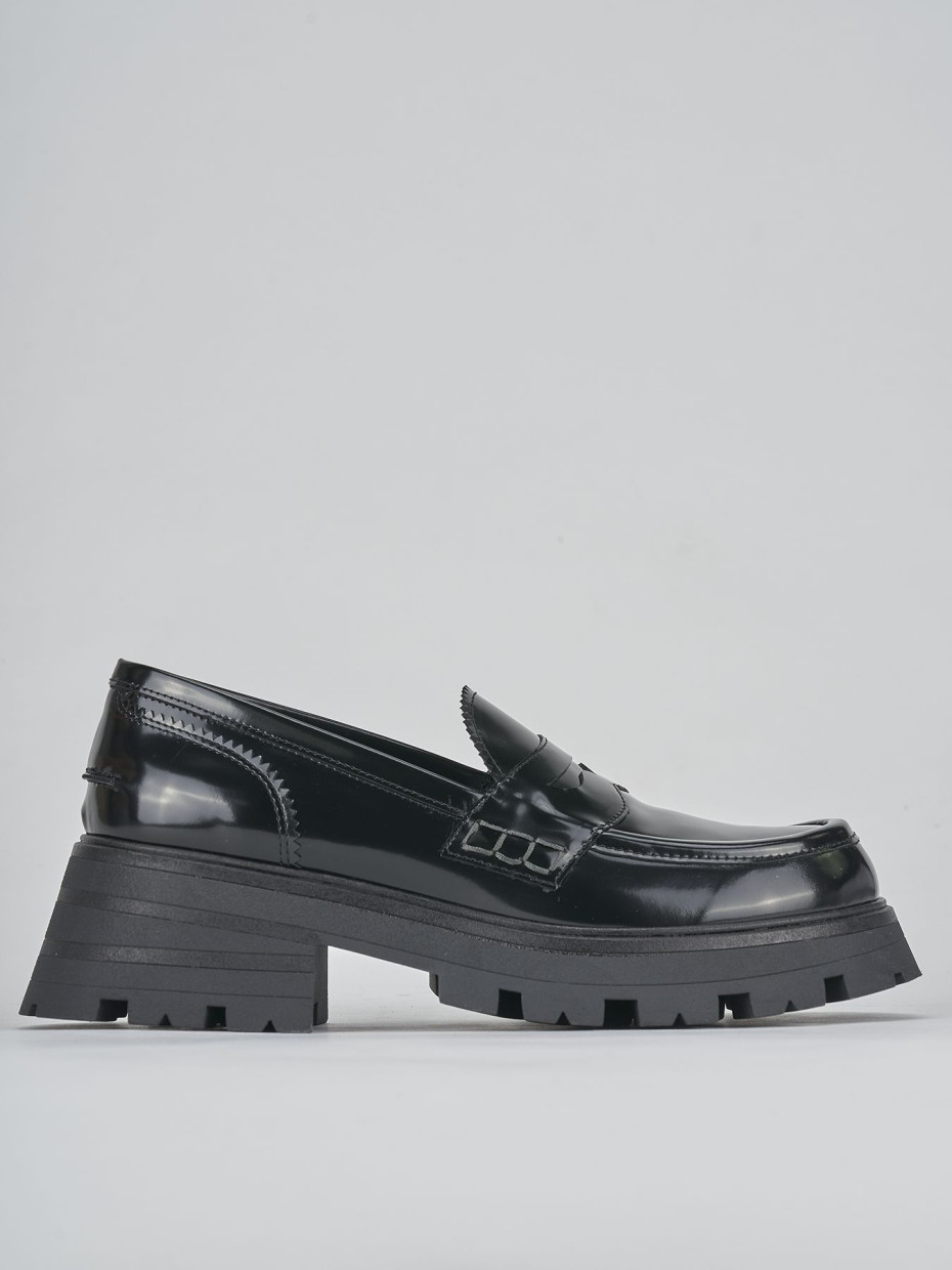 Mocasines tacón 3 cm negro cuero
