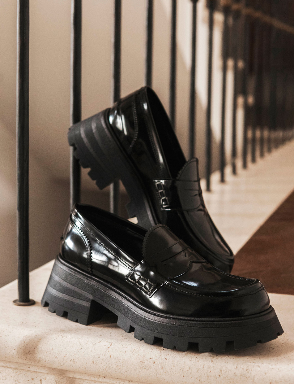 Mocasines tacón 3 cm negro cuero