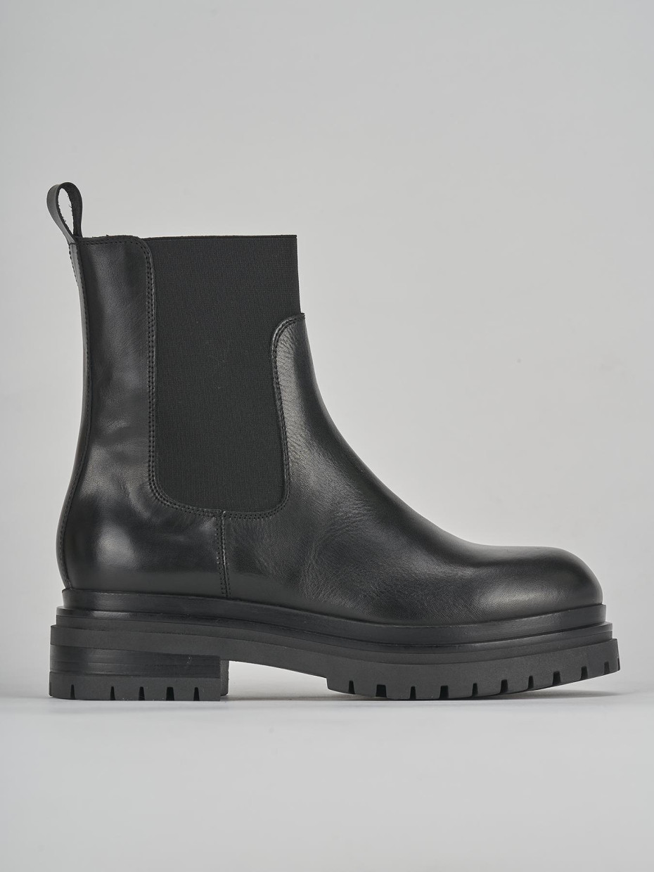 Botines de tacón bajo tacón 3 cm negro cuero