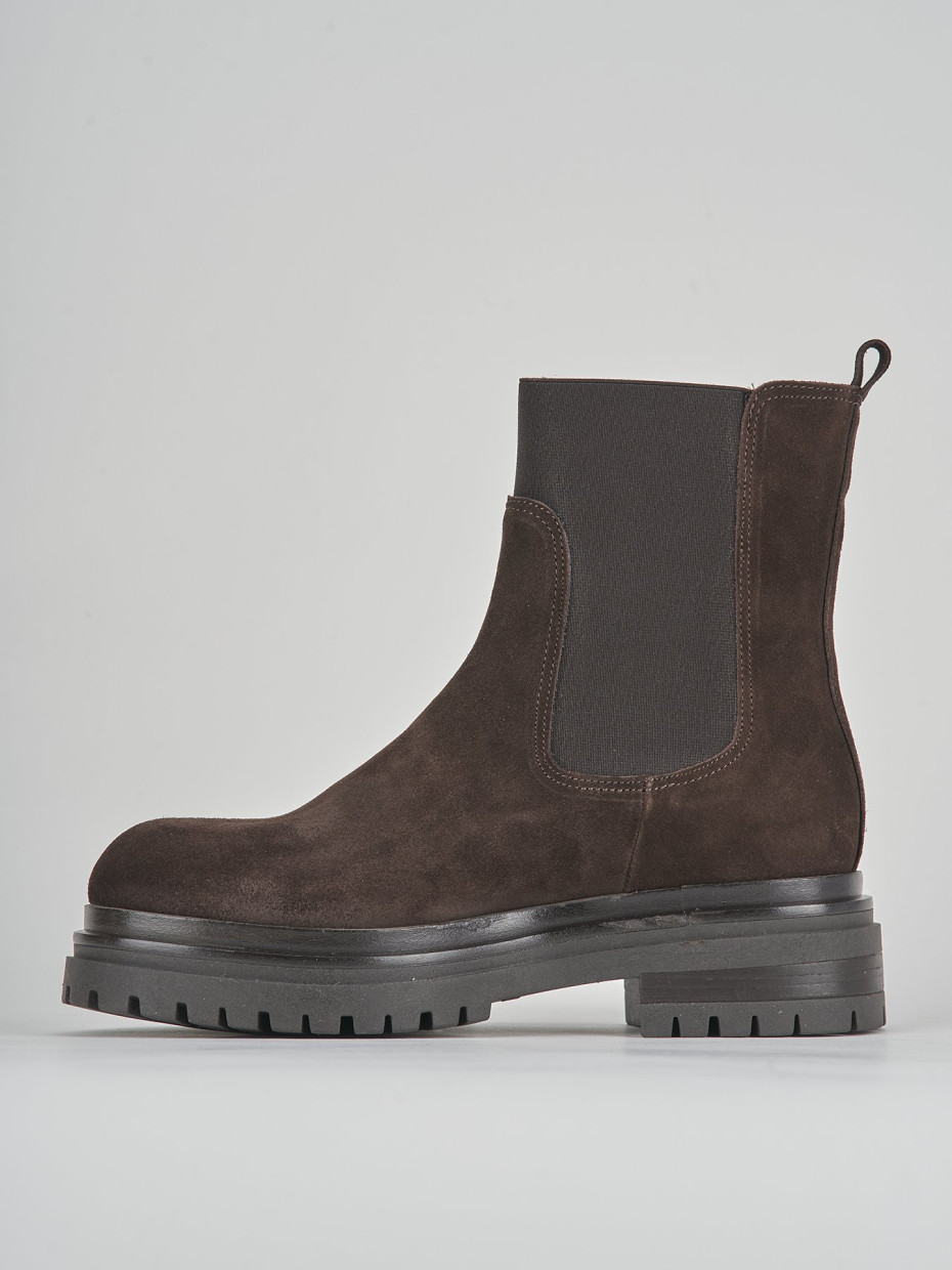 Botines de tacón bajo tacón 3 cm marrón oscuro ante