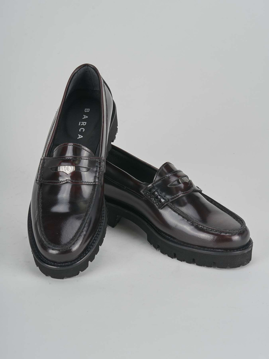 Mocasines tacón 1 cm burdeos cuero