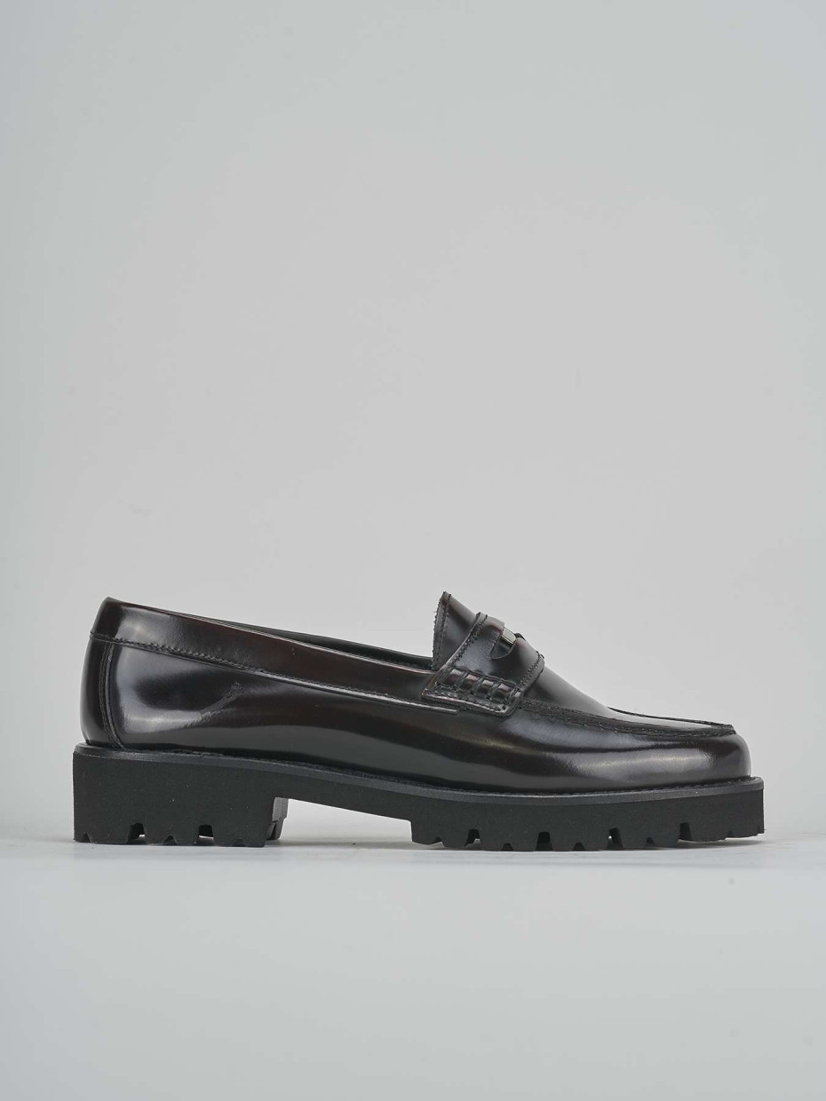 Mocasines tacón 1 cm burdeos cuero
