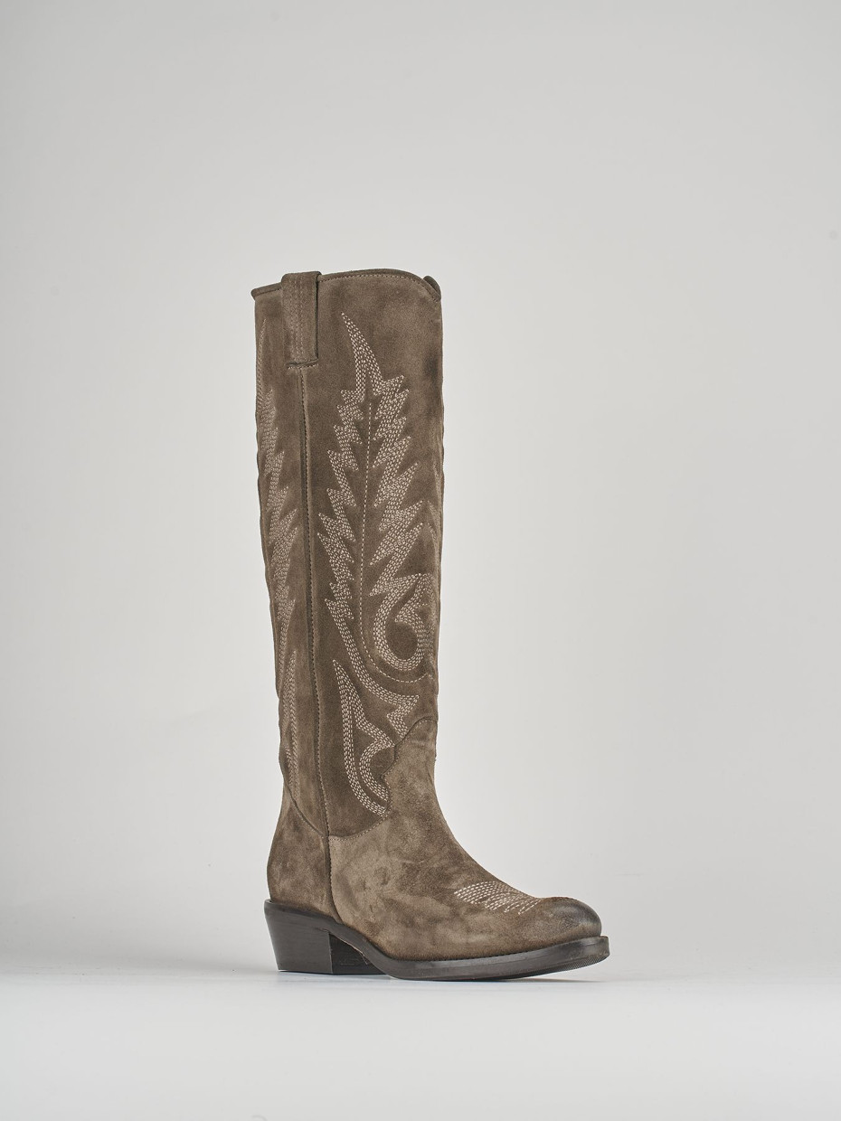 Botas de tacón bajo tacón 4 cm beis ante