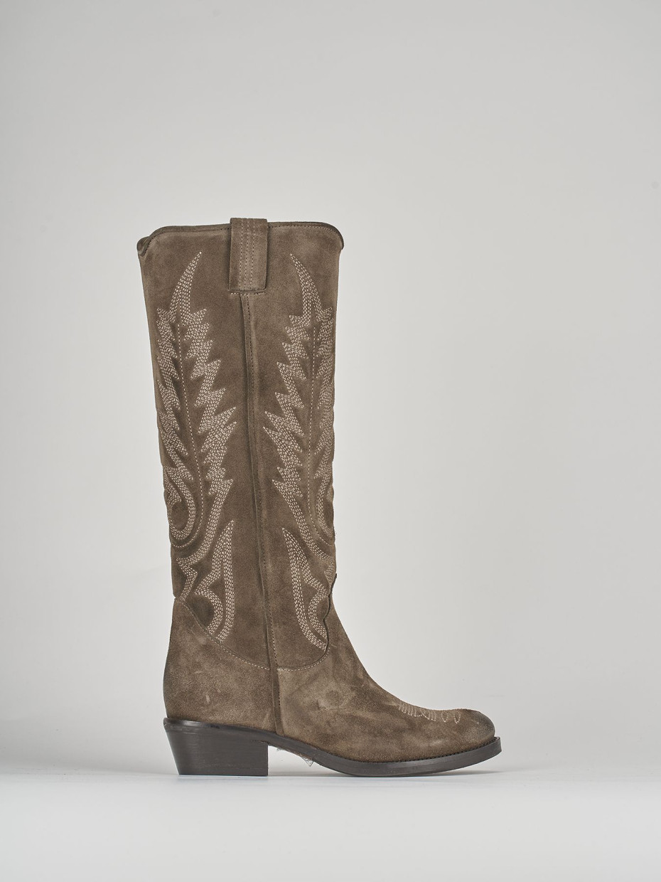 Botas de tacón bajo tacón 4 cm beis ante