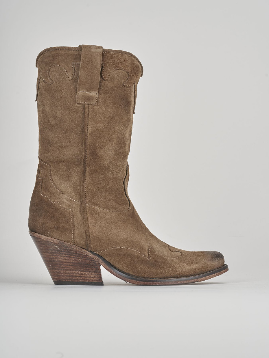 High heel ankle boots heel 5 cm beige suede