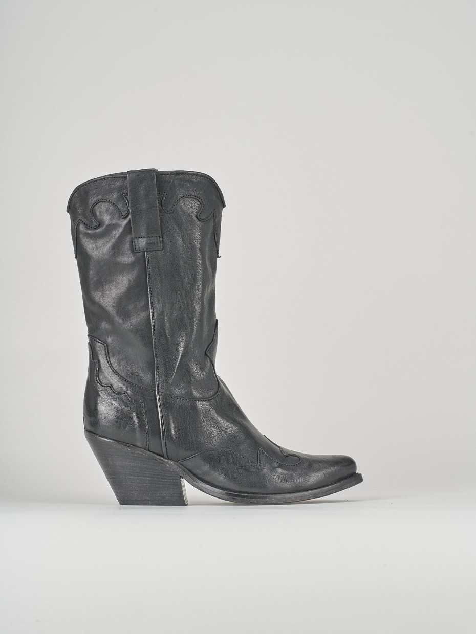 High heel boots heel 6 cm black leather