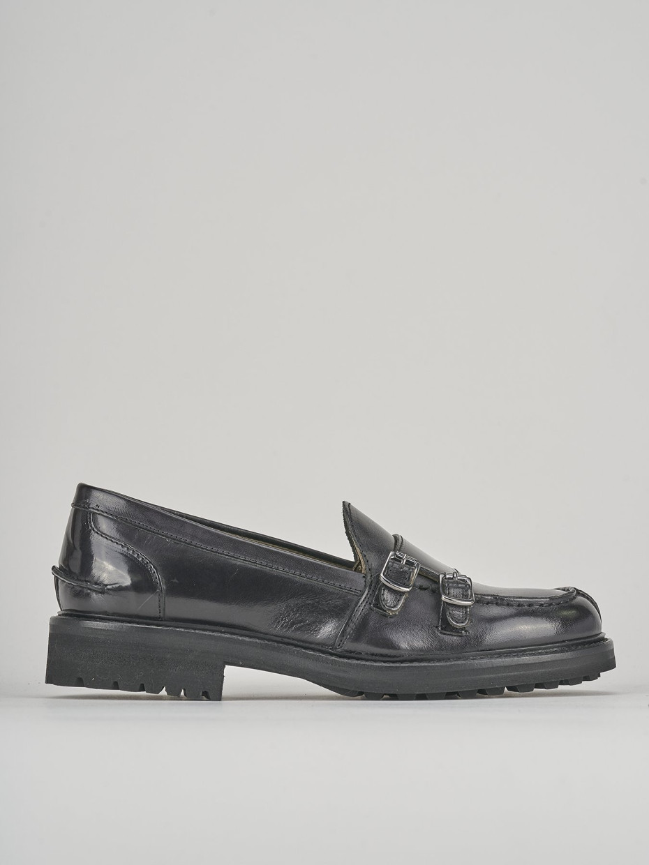 Mocasines tacón 3 cm negro cuero