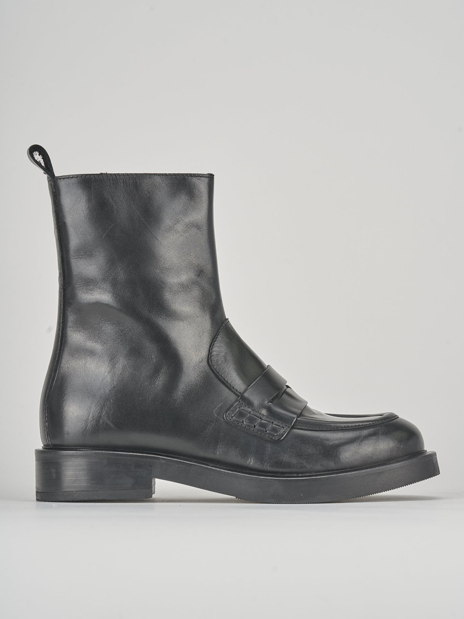 Botines de tacón bajo tacón 3 cm negro cuero