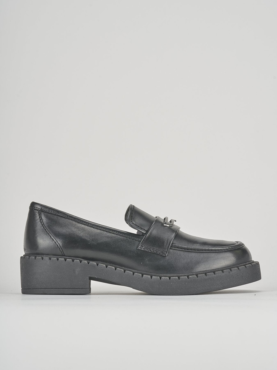 Mocasines tacón 3 cm negro cuero