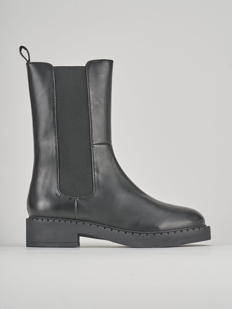 Botines de tacón bajo tacón 3 cm negro cuero