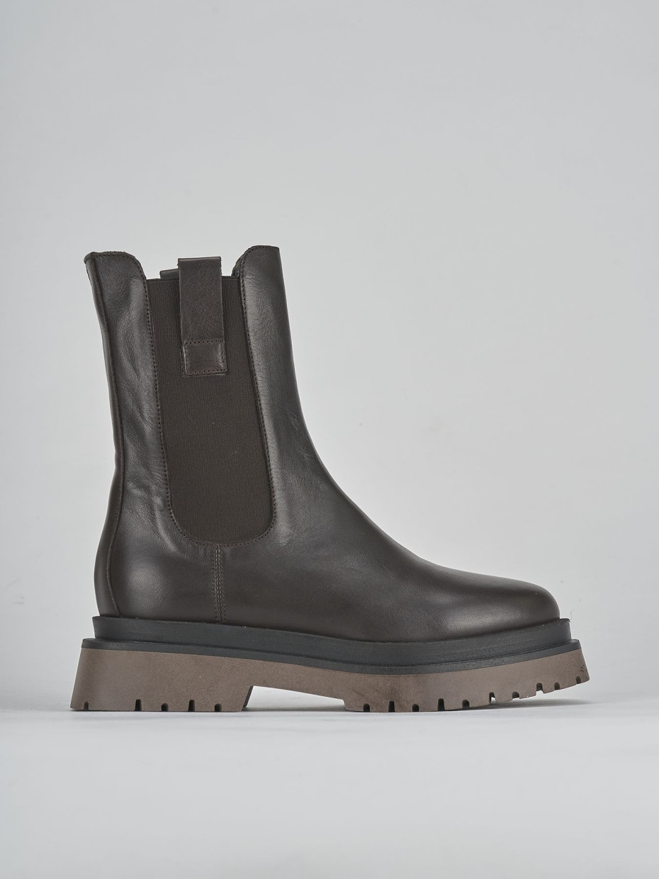Botines de tacón bajo tacón 2 cm marrón oscuro cuero