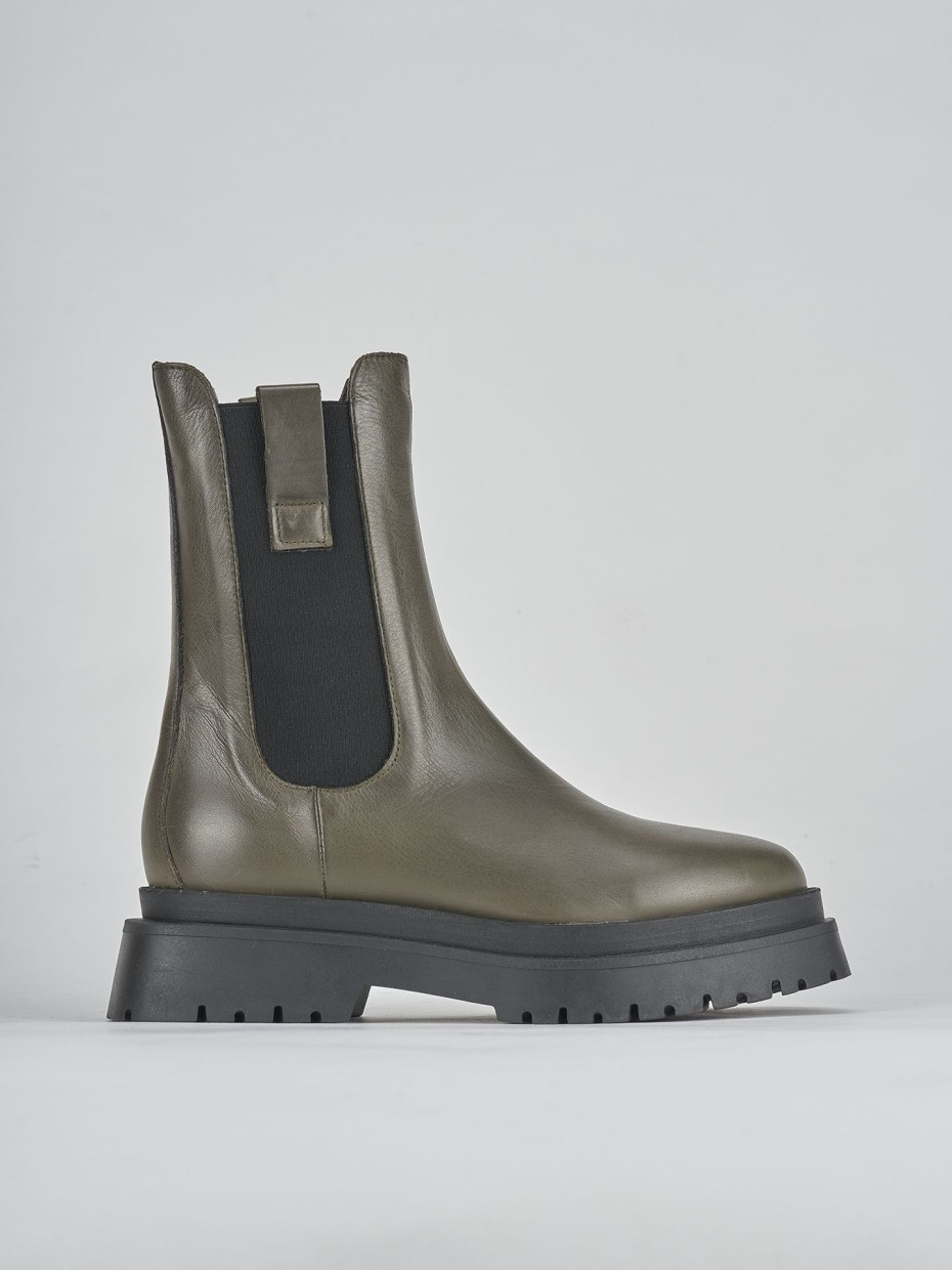 Botines de tacón bajo tacón 2 cm verde cuero