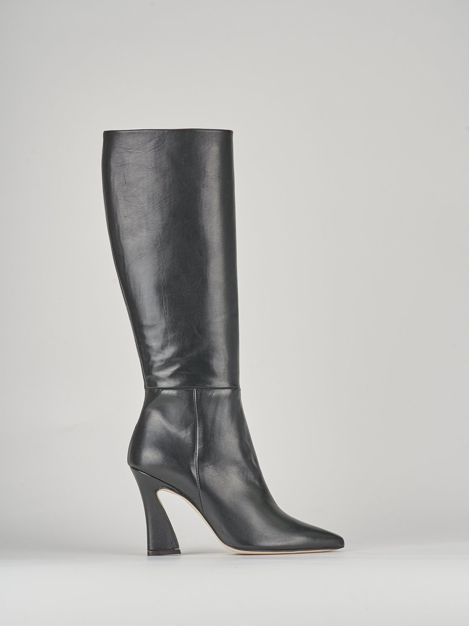 Botas de tacón alto tacón 12 cm negro cuero