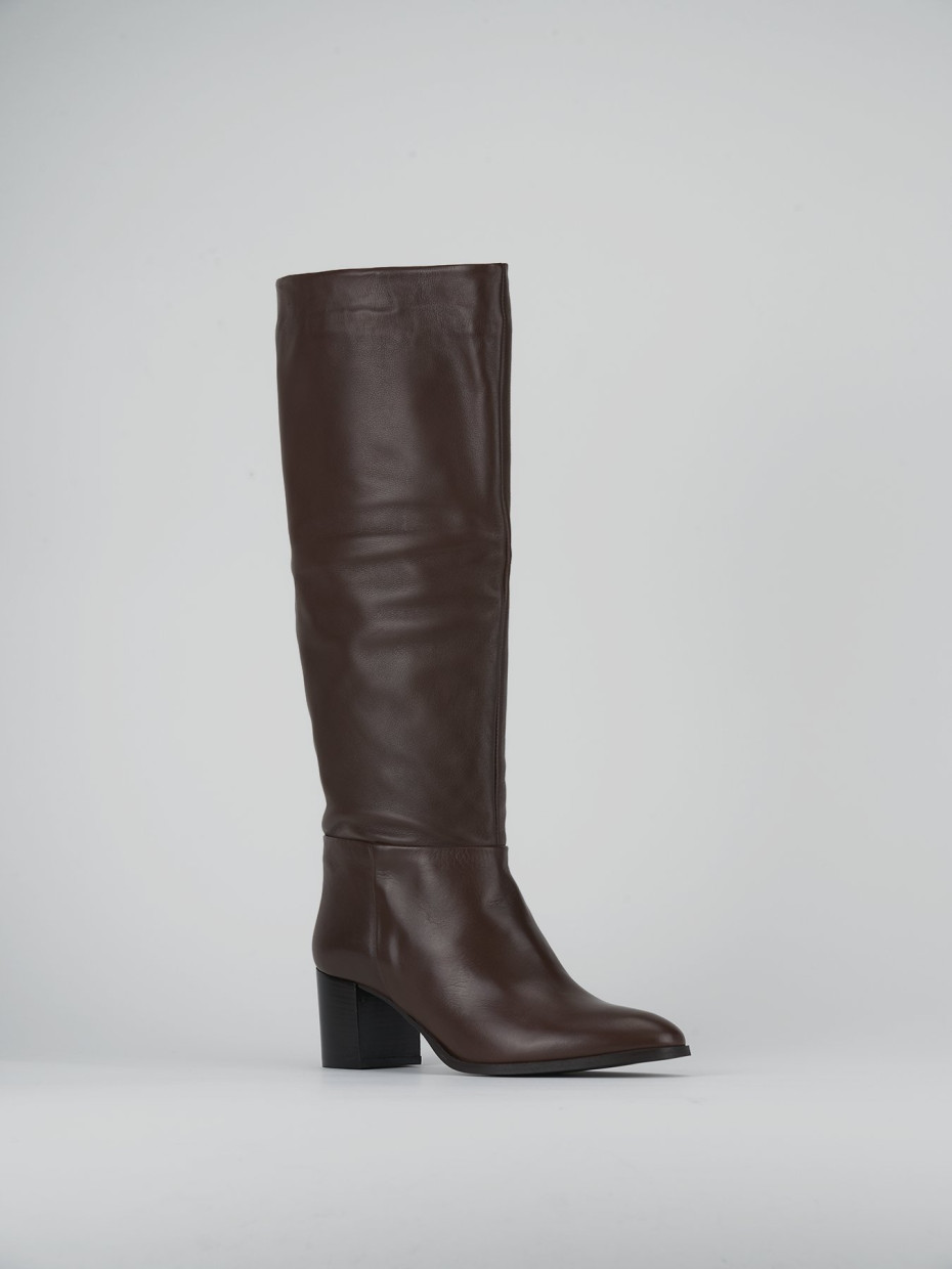 Botas de tacón alto tacón 5 cm marrón oscuro cuero