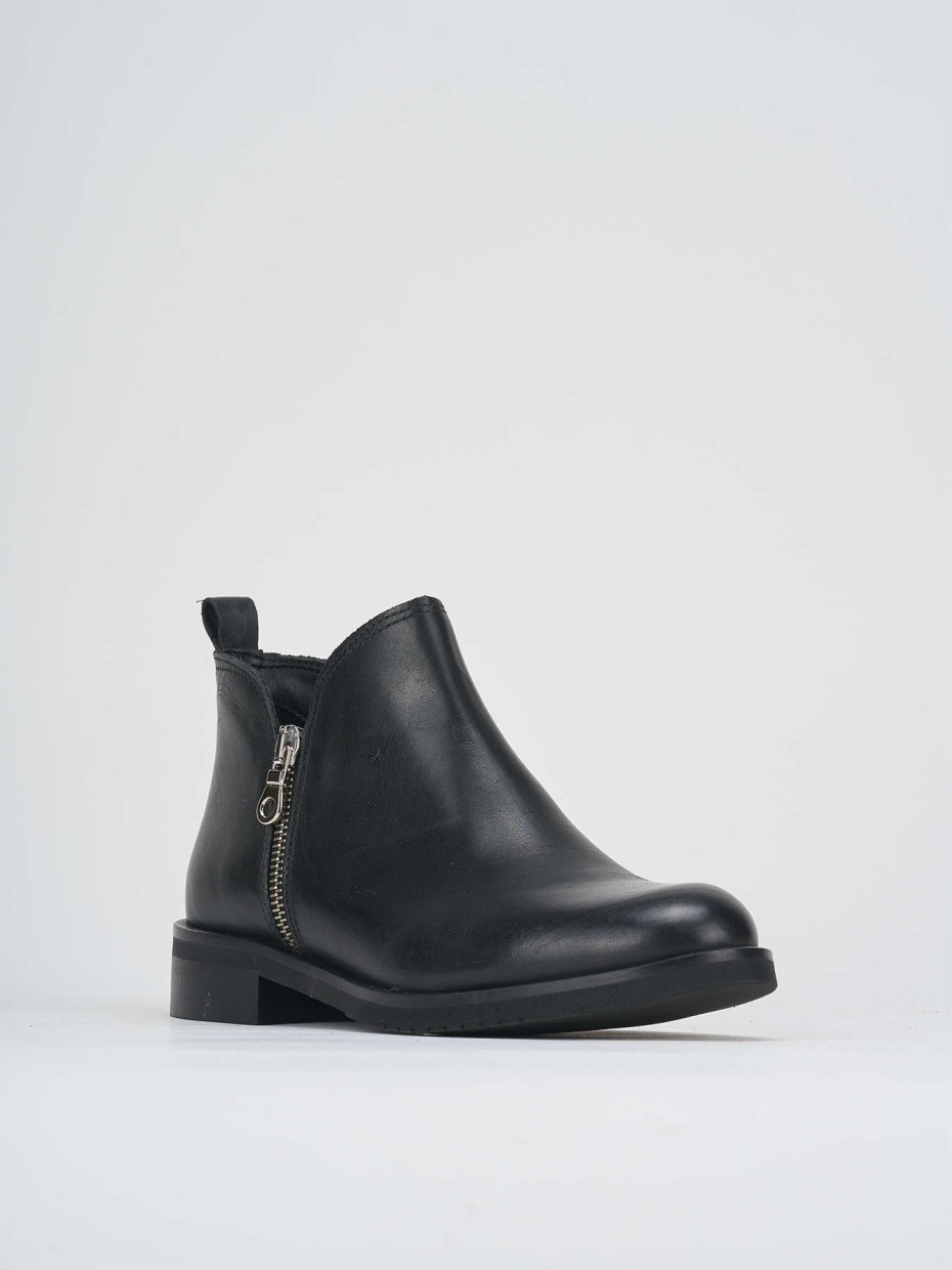 Botines de tacón bajo tacón 1 cm negro cuero