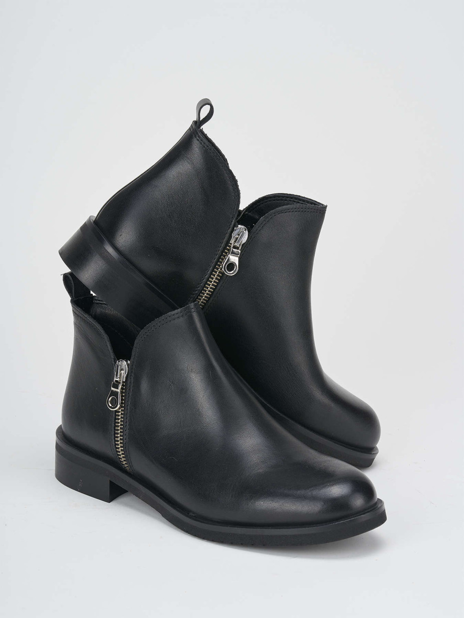 Botines de tacón bajo tacón 1 cm negro cuero