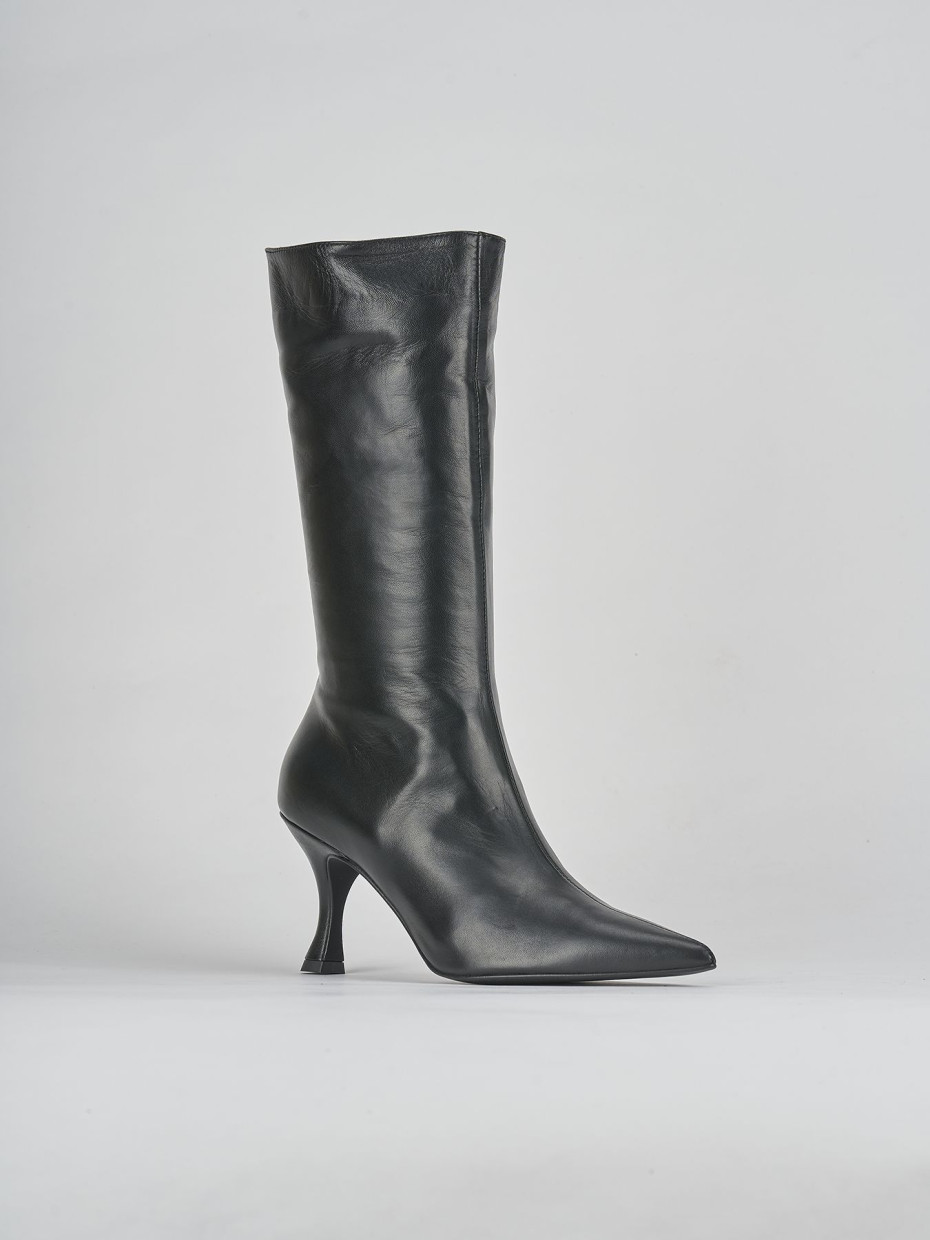 Botas de tacón alto tacón 7 cm negro cuero