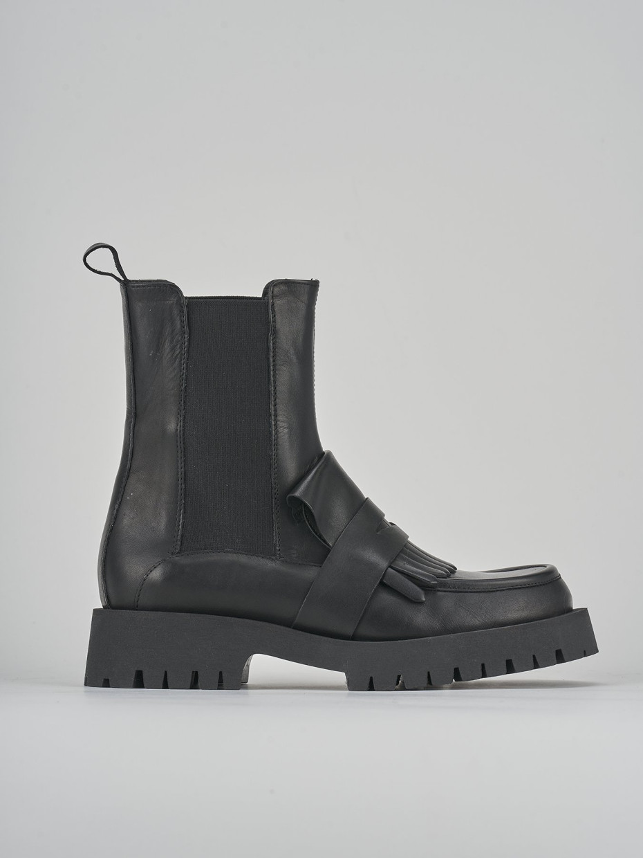 Botines de tacón bajo tacón 2 cm negro cuero