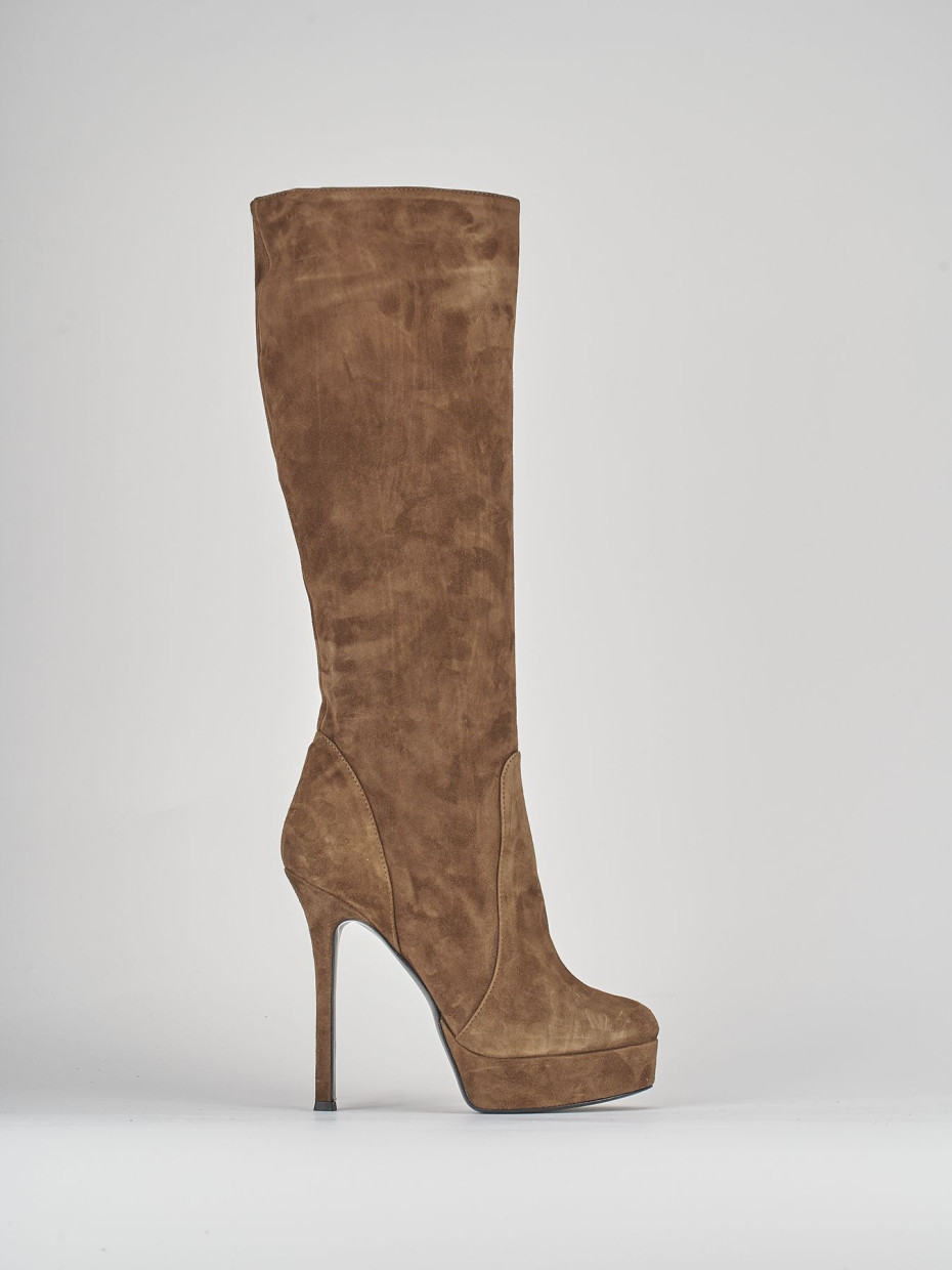 Botas de tacón alto tacón 12 cm marrón ante