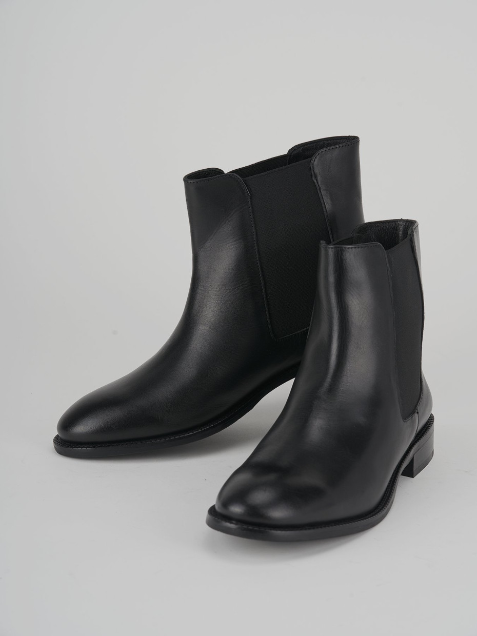 Botines de tacón bajo tacón 1 cm negro cuero