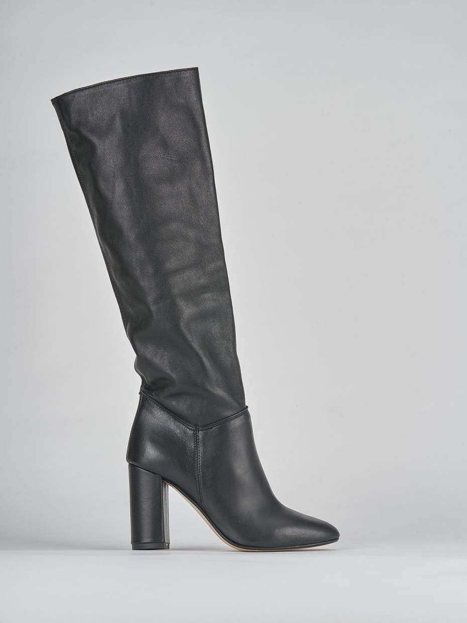 Botas de tacón alto tacón 9 cm negro cuero