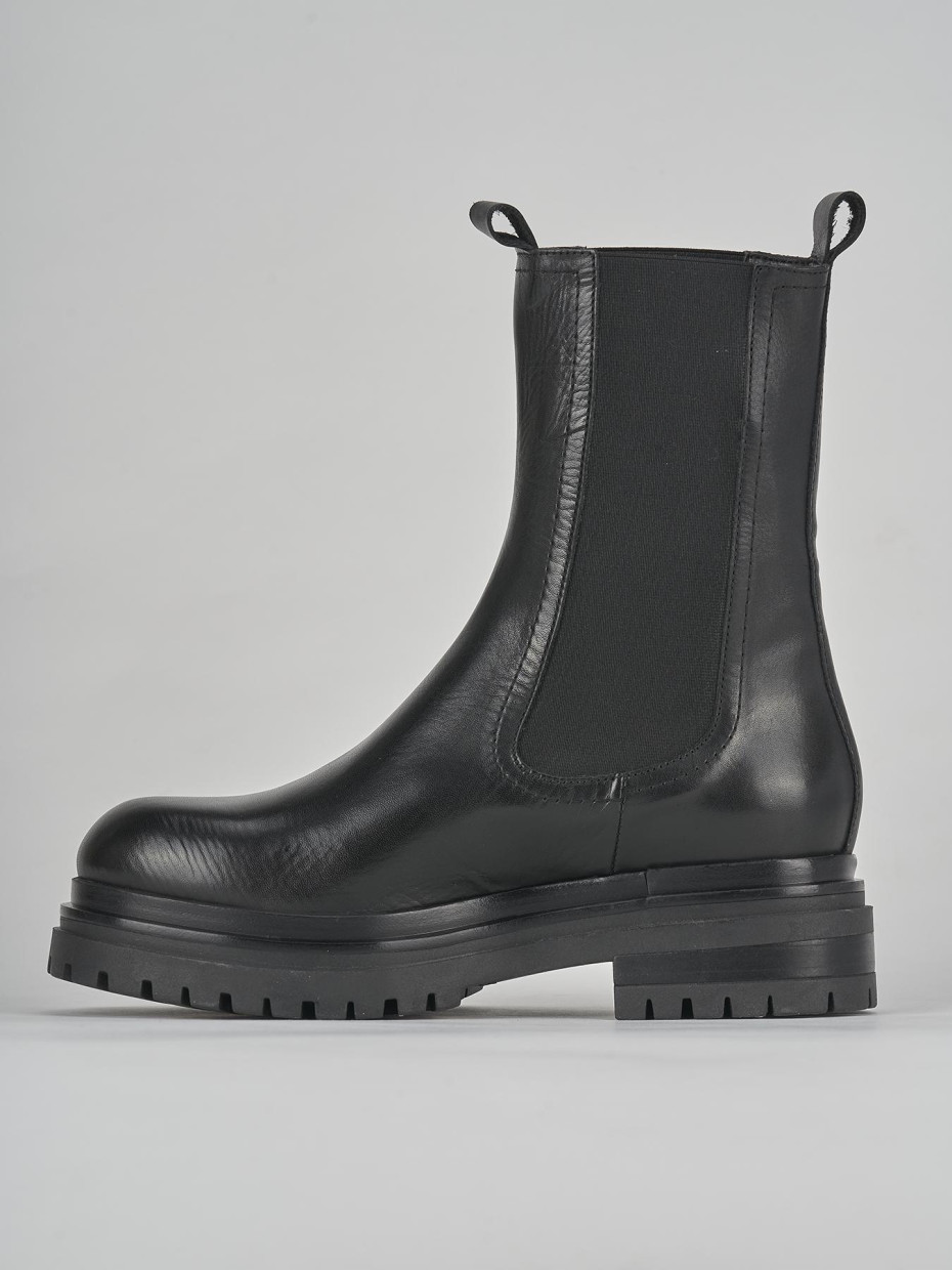 Botines de tacón bajo tacón 2 cm negro cuero