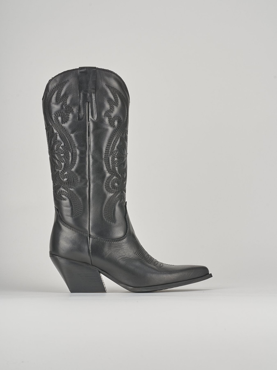 Botas de tacón alto tacón 8 cm negro cuero