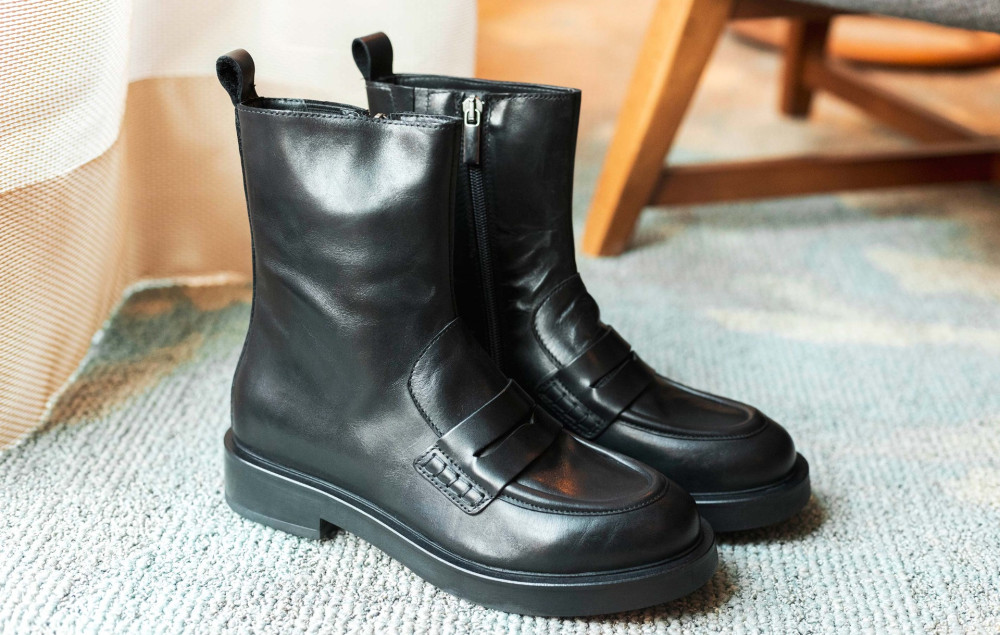 Botines de tacón bajo tacón 3 cm negro cuero
