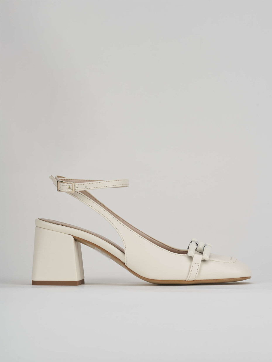 Salones destalonados tacón 6 cm blanco cuero