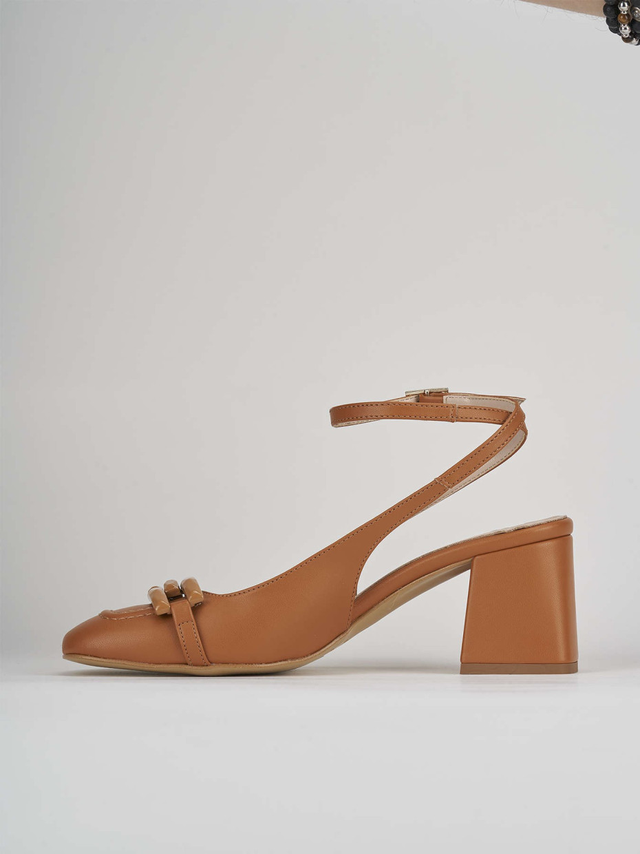 Slingback decolte tacco 6 cm  marrone pelle