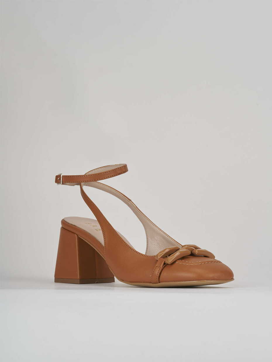 Slingback decolte tacco 6 cm  marrone pelle
