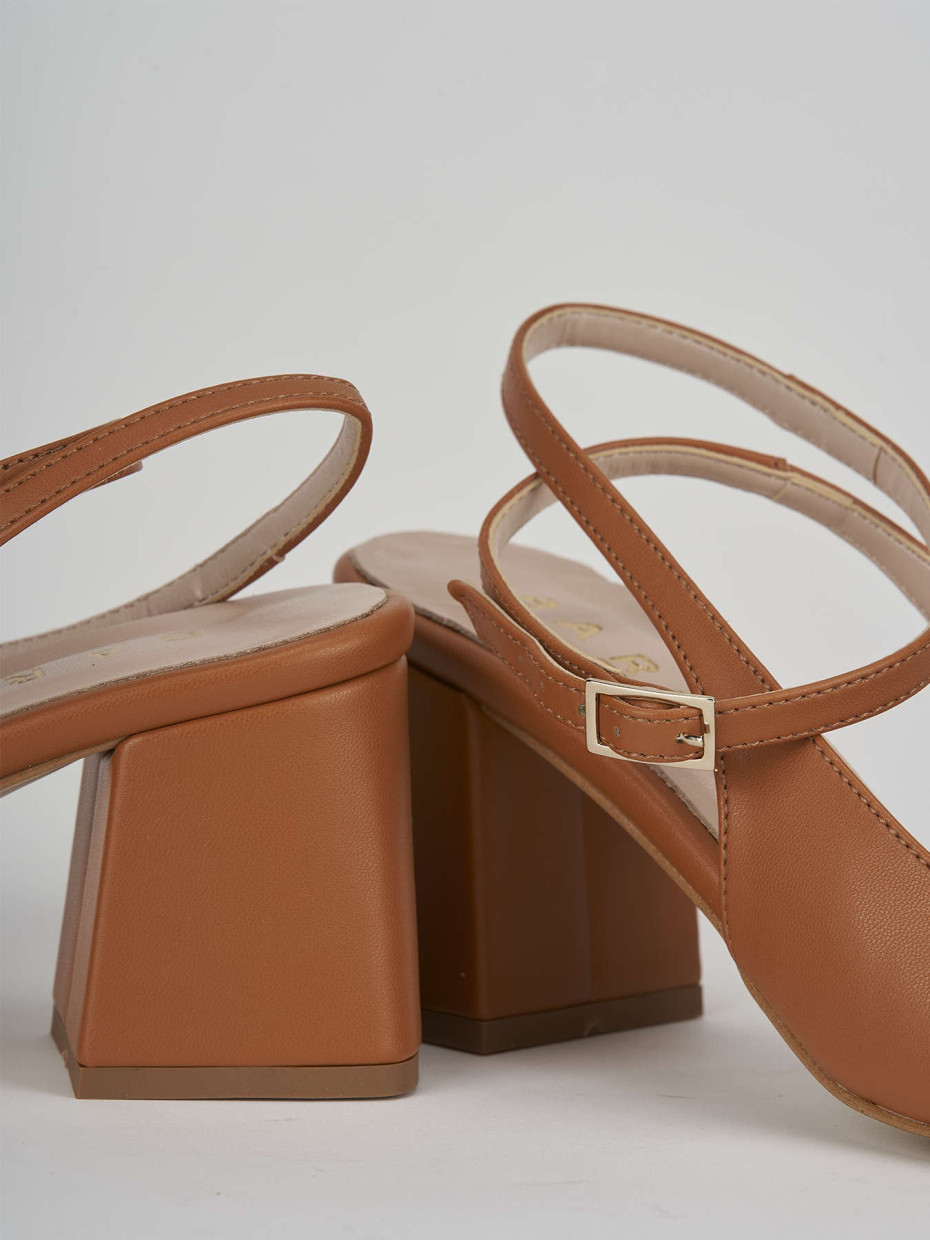 Slingback decolte tacco 6 cm  marrone pelle