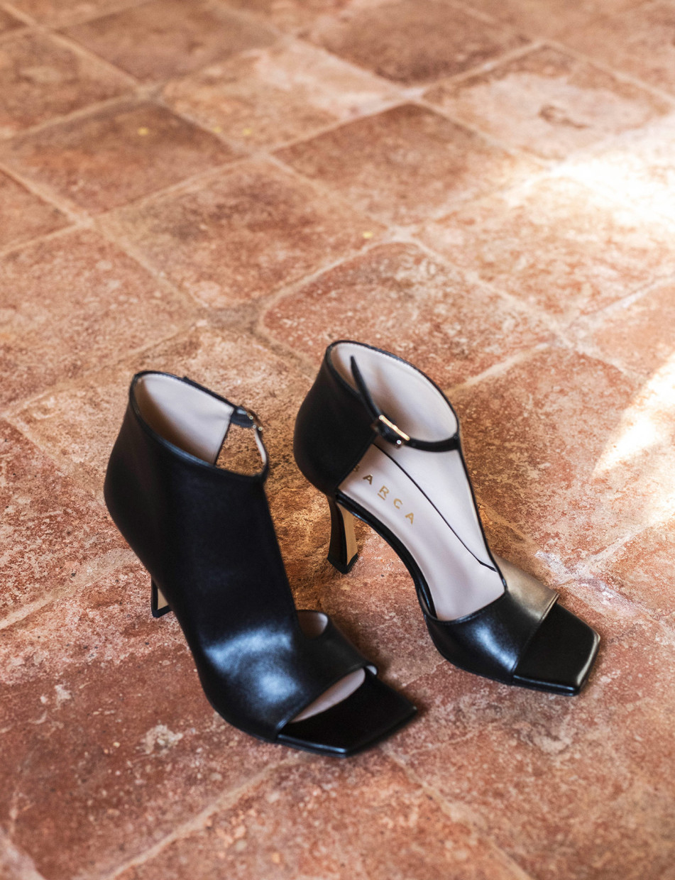 Sandalias de tacón alto tacón 8 cm negro cuero