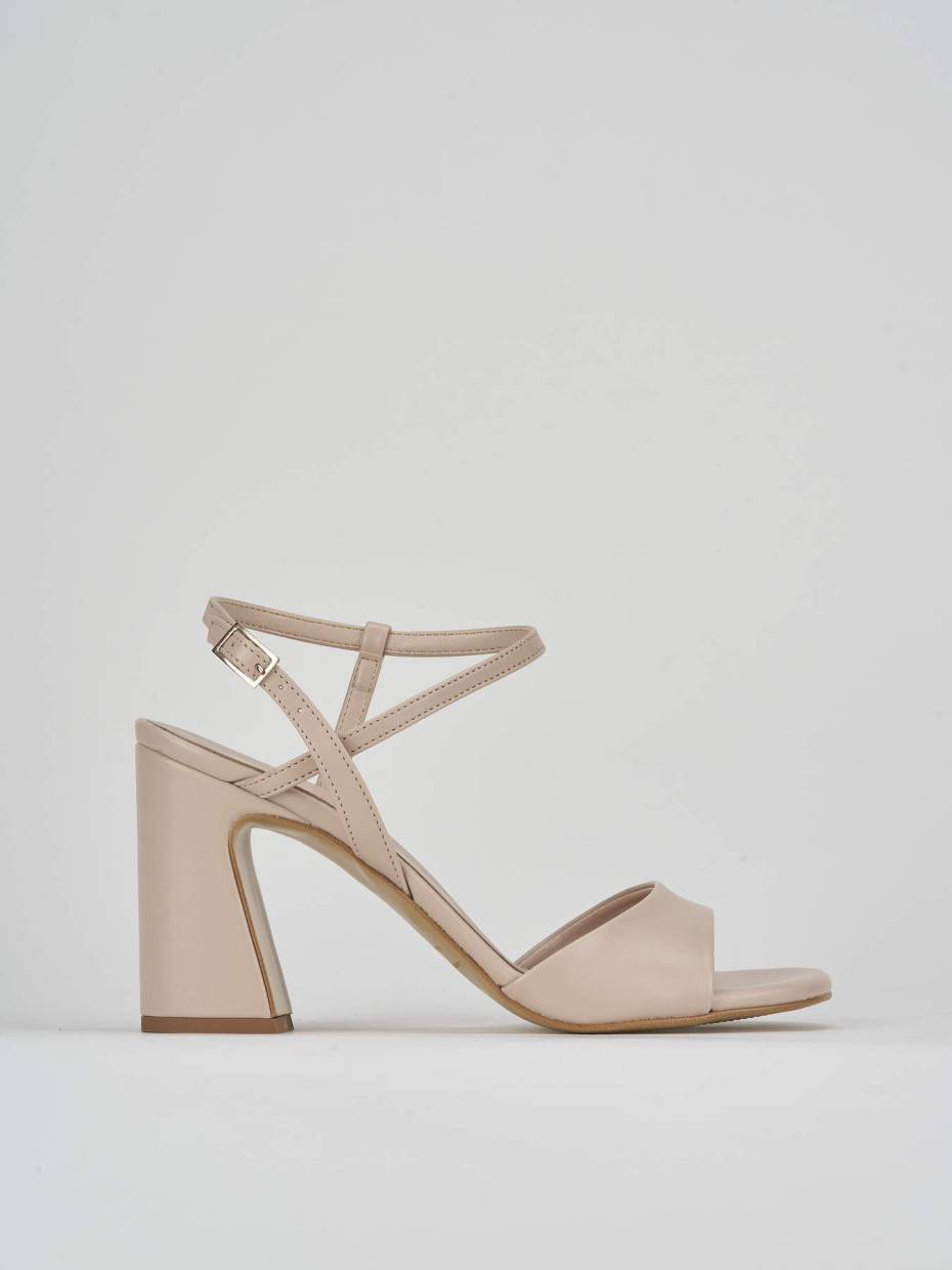 Sandalias de tacón alto tacón 7 cm beis cuero