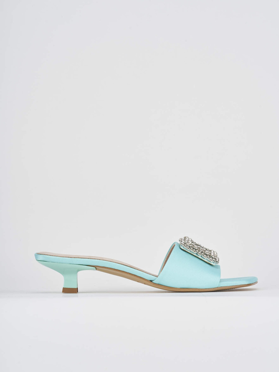 Mules tacón 3 cm turquesa raso