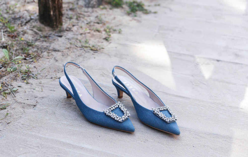 Pumps heel 5 cm jeans leather