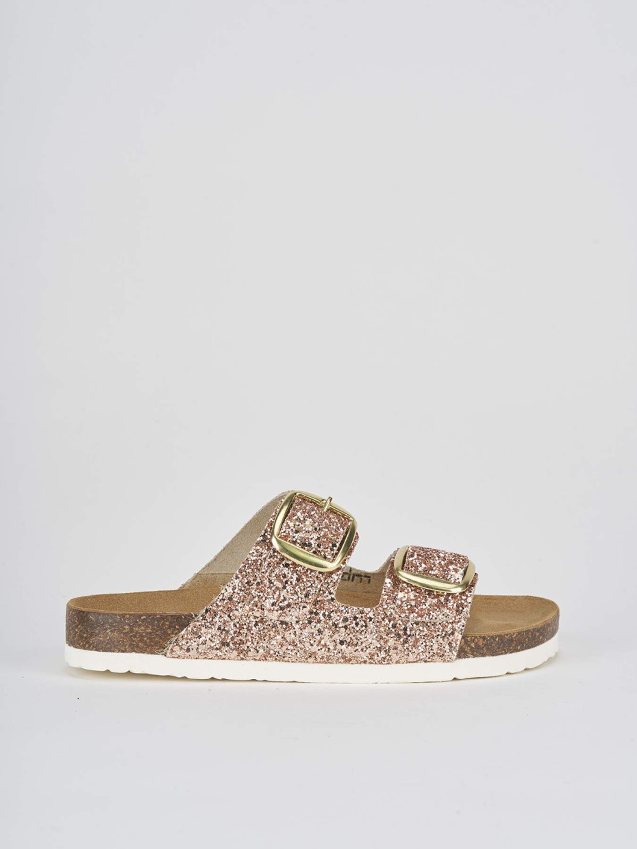 Mules tacón 1 cm rosa glitter