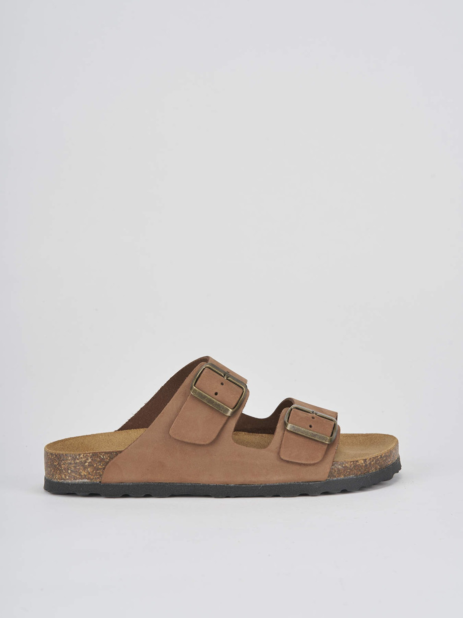 Mules tacón 1 cm marrón oscuro nobuk