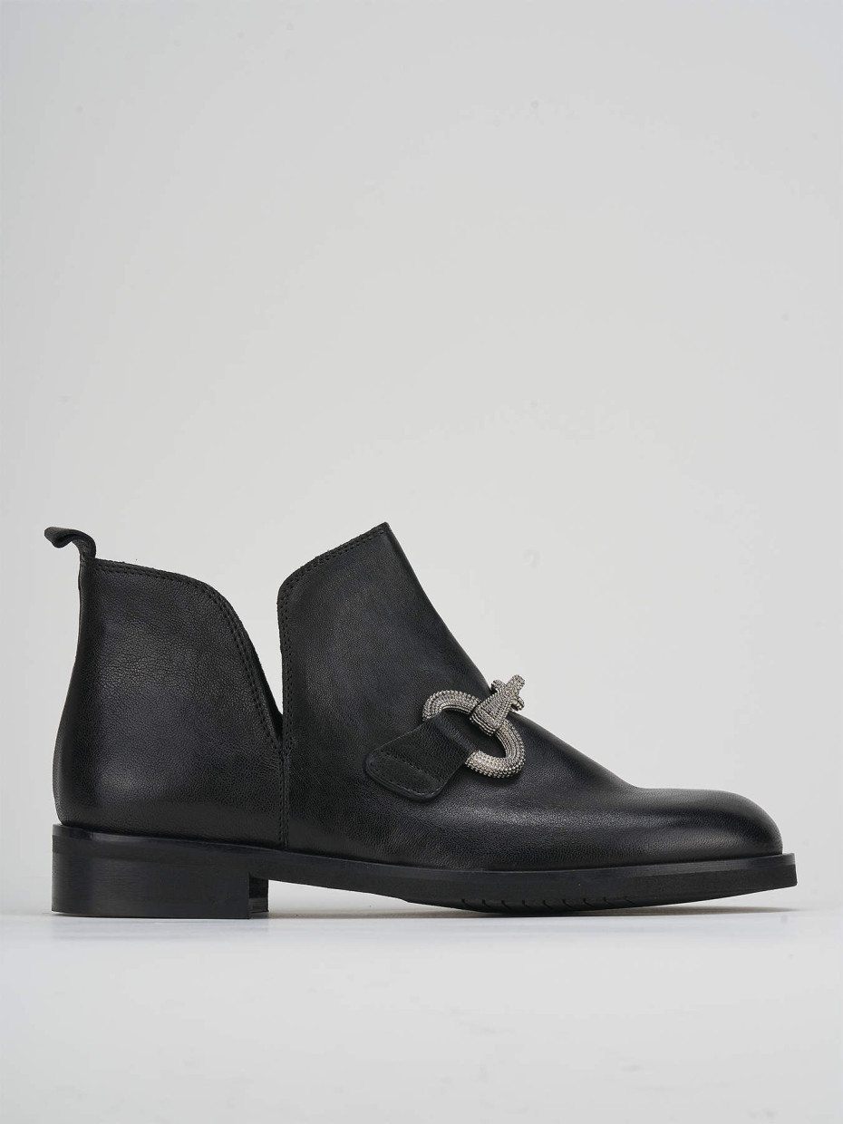 Botines de tacón bajo tacón 2 cm negro cuero