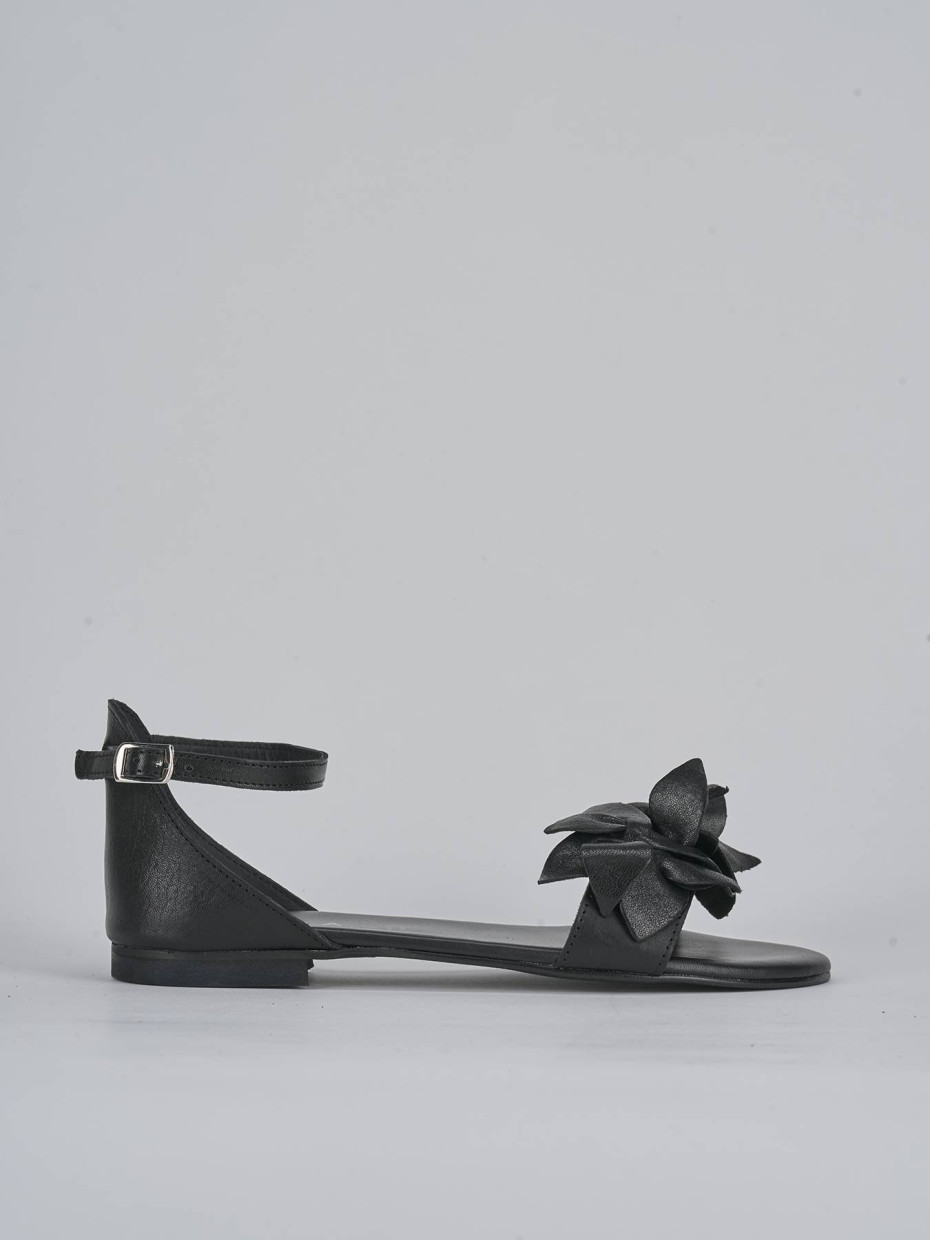 Sandalias de tacón bajo tacón 1 cm negro cuero