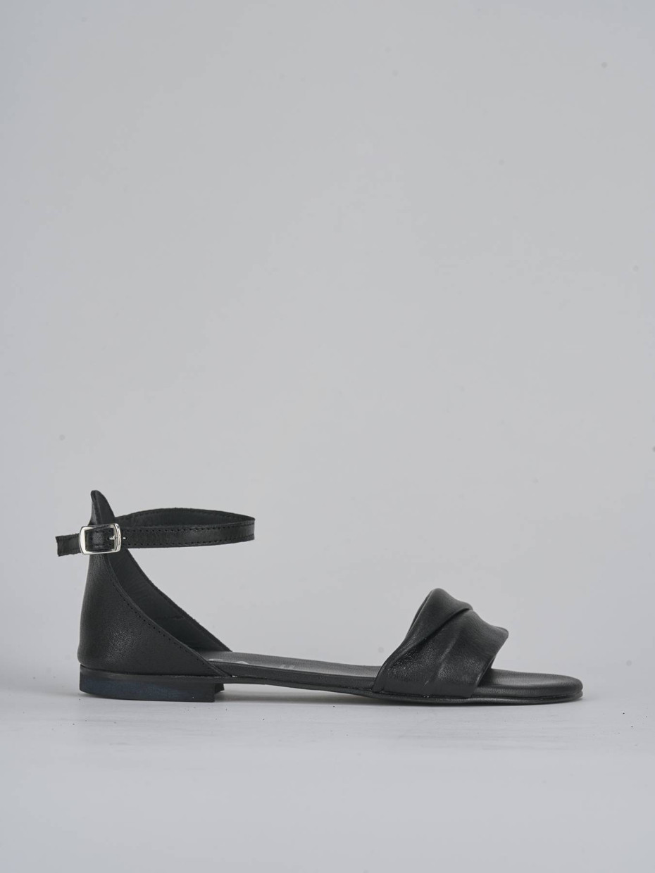 Sandalias de tacón bajo tacón 1 cm negro cuero