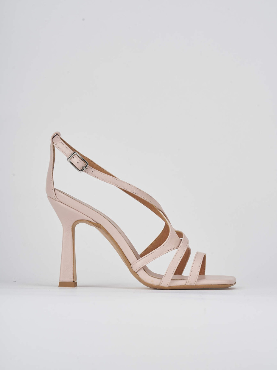 Sandalias de tacón alto tacón 9 cm rosa cuero