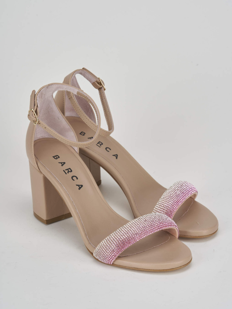 Sandalias de tacón alto tacón 8 cm beis cuero