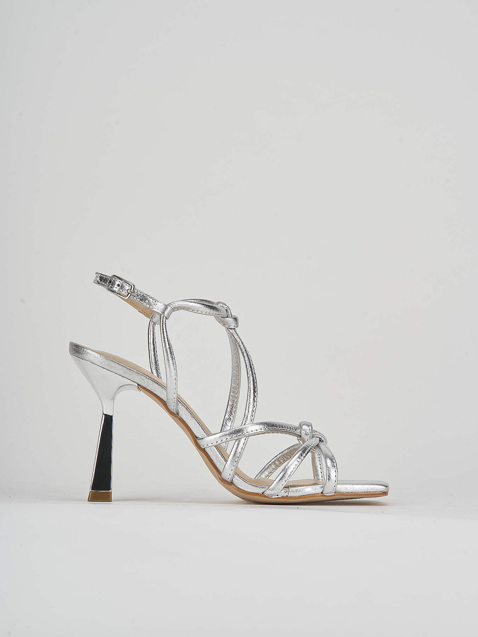 High heel sandals heel 9 cm silver leather