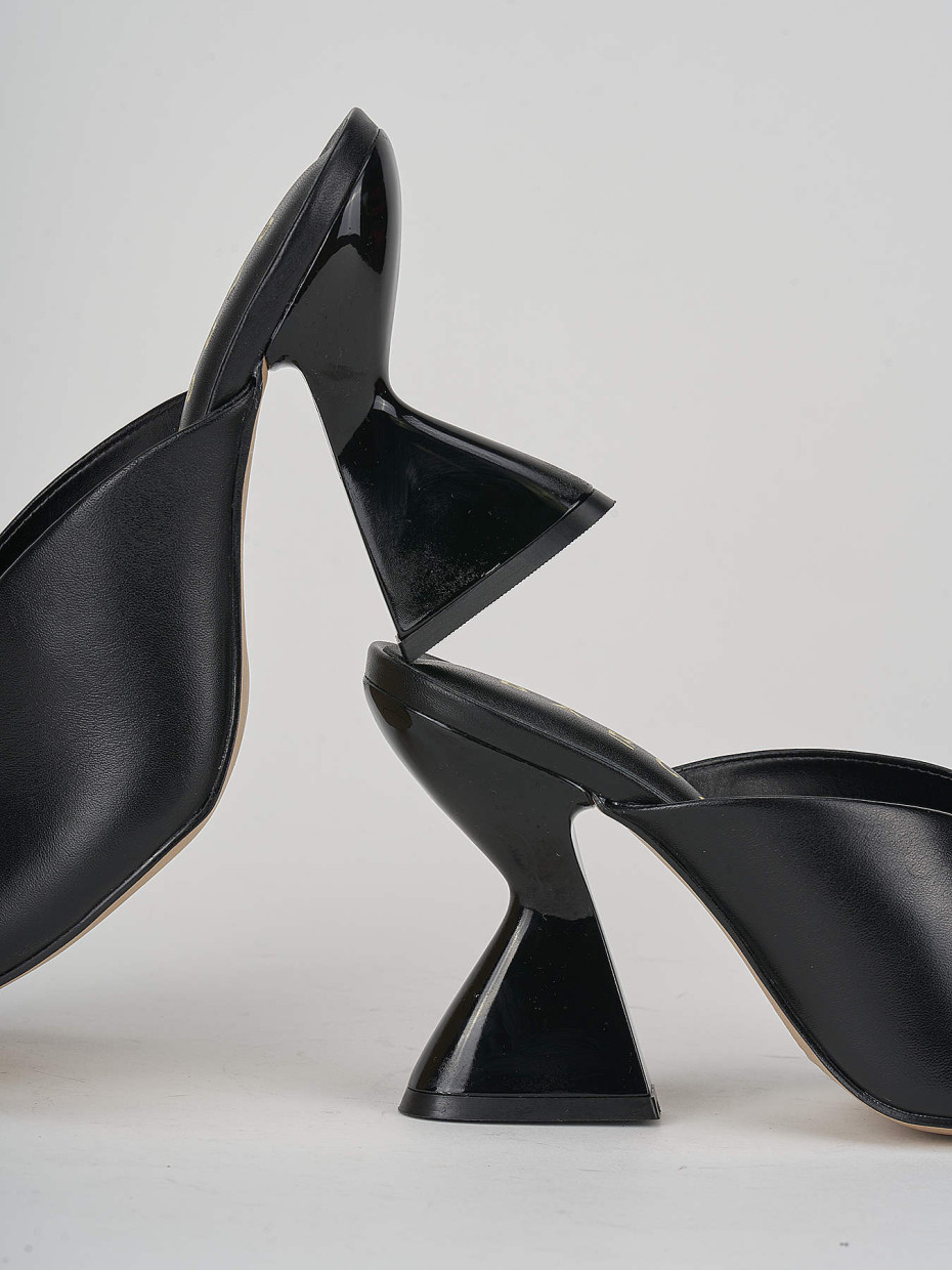Mules tacón 9 cm negro cuero