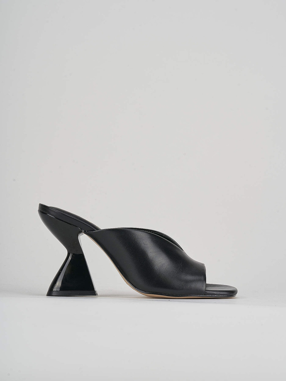 Mules tacón 9 cm negro cuero
