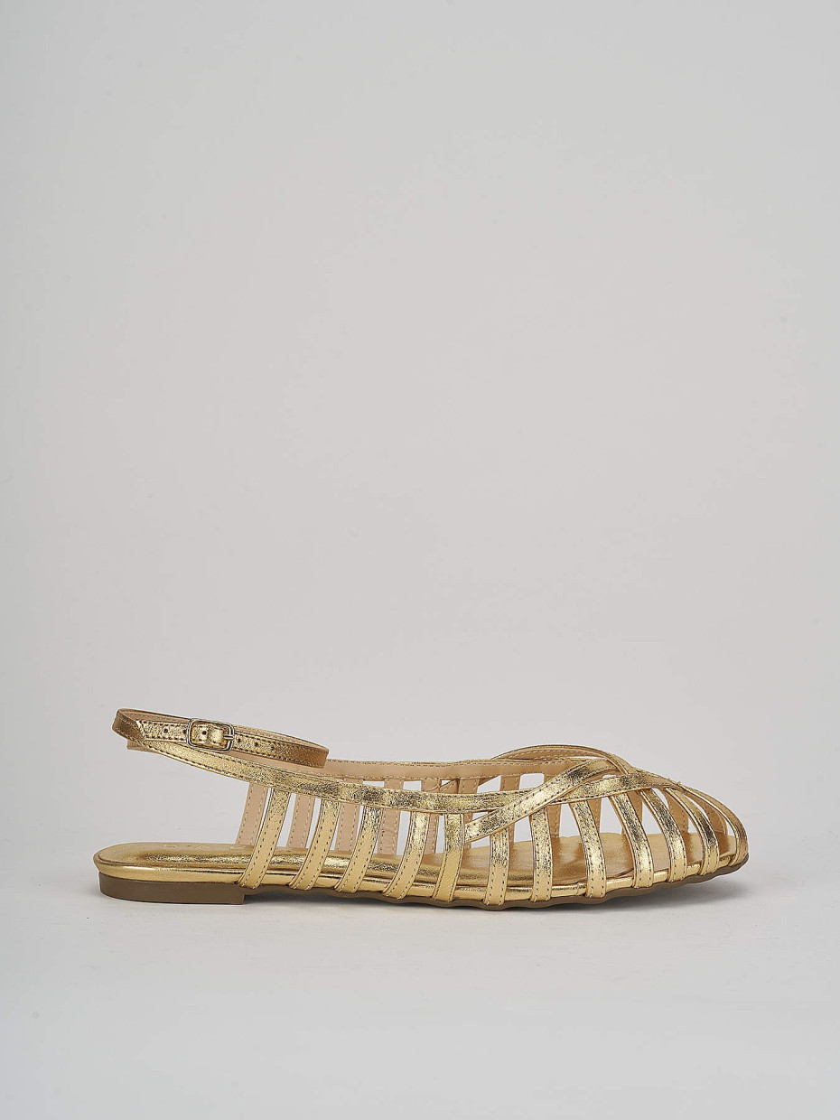 Sandalias de tacón bajo tacón 1 cm oro cuero