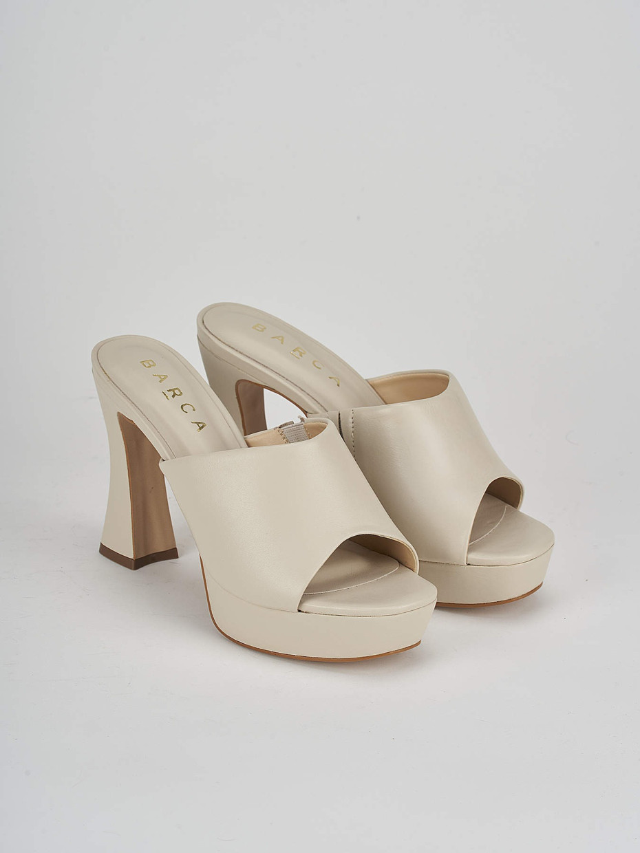 Mules tacón 11 cm beis cuero